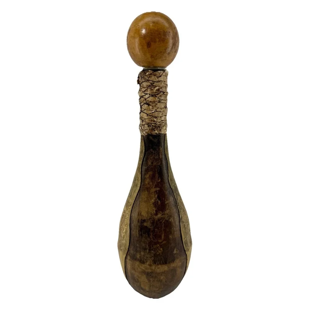 Vintage Italian Leather Covered‎ Bottle w Stopper Handcrafted Art Decor 13